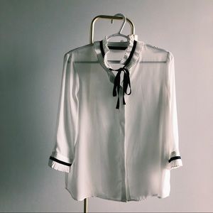 Zara White Blouse with Black Bow Collar